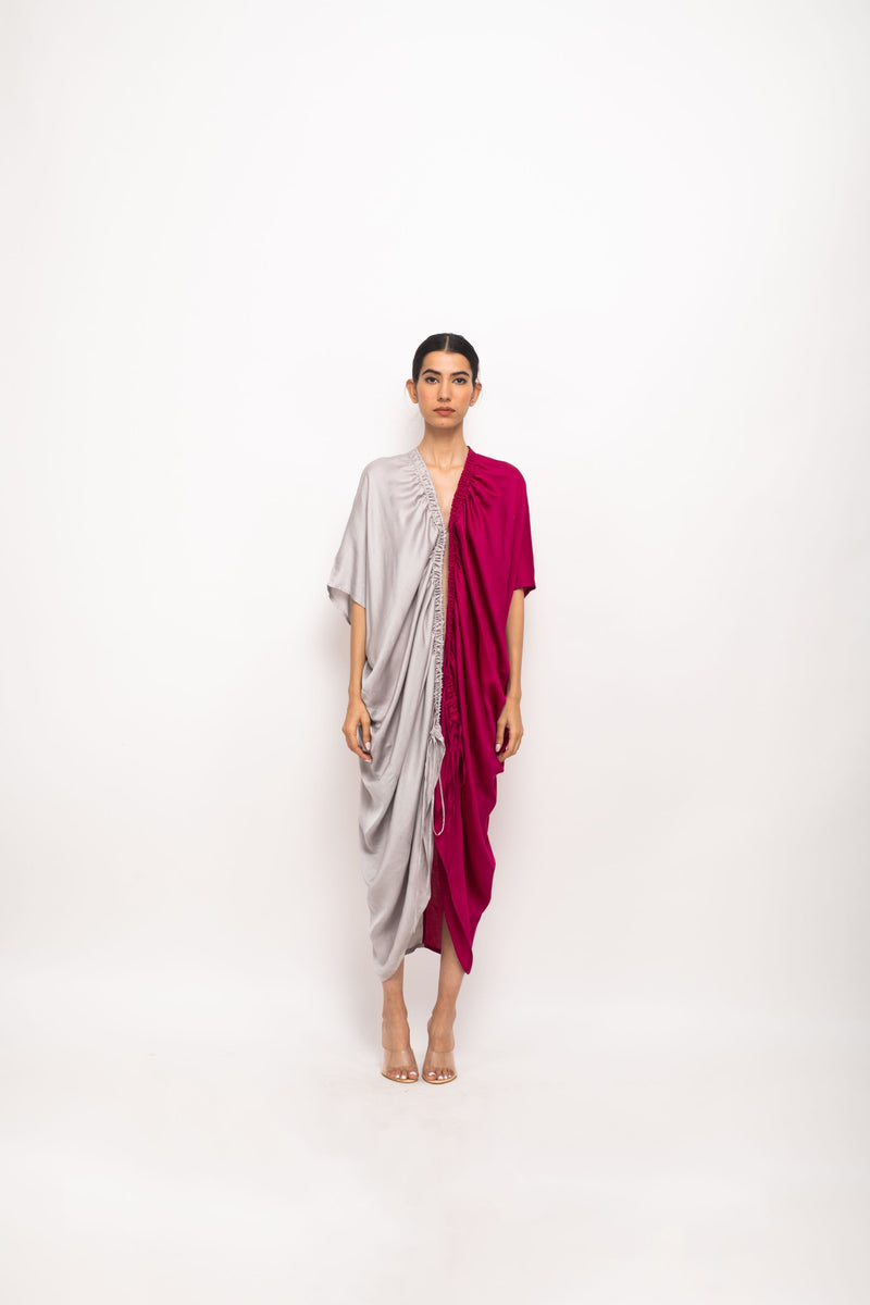 Neora by Nehal Chopra Bemberg Modal Silk Wine-Grey Rouching Cape