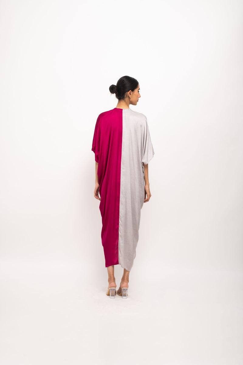 Neora by Nehal Chopra Bemberg Modal Silk Wine-Grey Rouching Cape