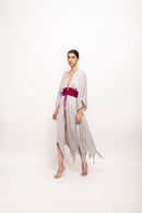 Neora by Nehal Chopra Bemberg Modal Silk Grey-Wine Asymmetrical Cape