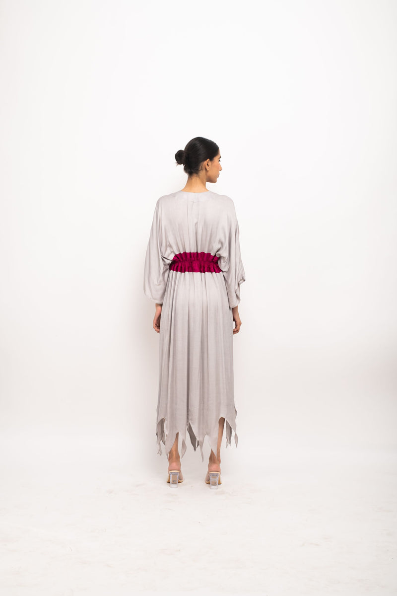 Neora by Nehal Chopra Bemberg Modal Silk Grey-Wine Asymmetrical Cape