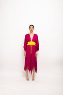 Neora by Nehal Chopra Bemberg Modal Silk Wine-Neon Asymmetrical Cape