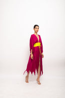Neora by Nehal Chopra Bemberg Modal Silk Wine-Neon Asymmetrical Cape