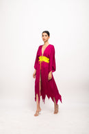 Neora by Nehal Chopra Bemberg Modal Silk Wine-Neon Asymmetrical Cape