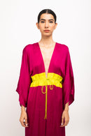 Neora by Nehal Chopra Bemberg Modal Silk Wine-Neon Asymmetrical Cape