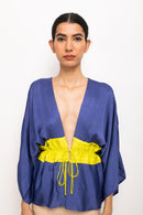 Neora by Nehal Chopra Bemberg Modal Silk Blue-Neon Short Cape