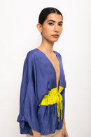 Neora by Nehal Chopra Bemberg Modal Silk Blue-Neon Short Cape