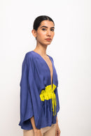 Neora by Nehal Chopra Bemberg Modal Silk Blue-Neon Short Cape