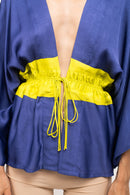 Neora by Nehal Chopra Bemberg Modal Silk Blue-Neon Short Cape