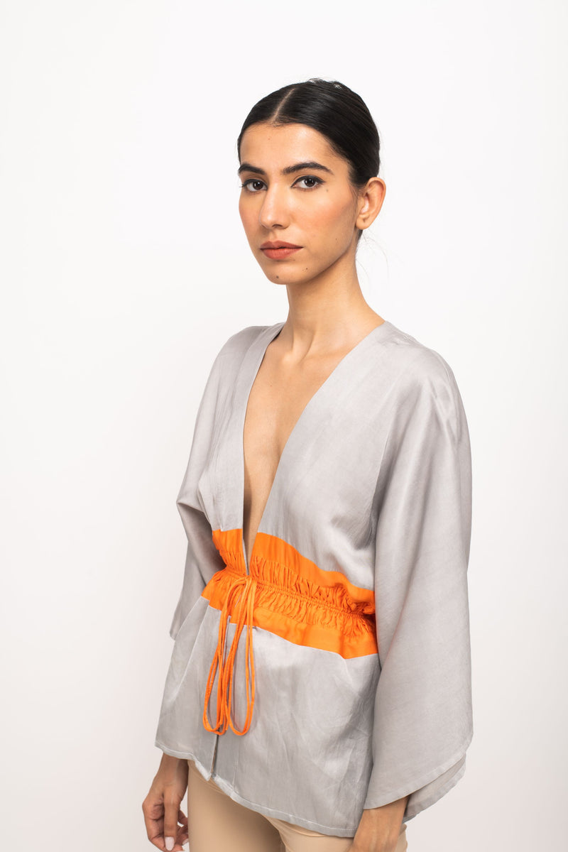 Neora by Nehal Chopra Bemberg Modal Silk Grey-Orange Short Cape