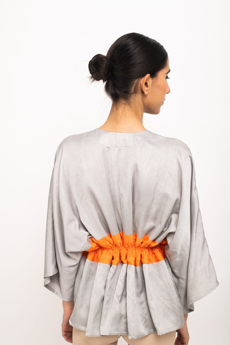 Neora by Nehal Chopra Bemberg Modal Silk Grey-Orange Short Cape