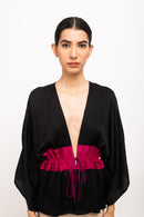 Neora by Nehal Chopra Bemberg Modal Silk Black-Wine Short Cape