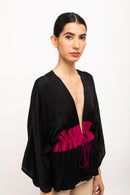 Neora by Nehal Chopra Bemberg Modal Silk Black-Wine Short Cape