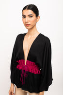 Neora by Nehal Chopra Bemberg Modal Silk Black-Wine Short Cape