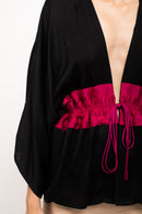 Neora by Nehal Chopra Bemberg Modal Silk Black-Wine Short Cape