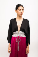 Neora by Nehal Chopra Bemberg Modal Silk Black-Grey-Wine High Low Cape