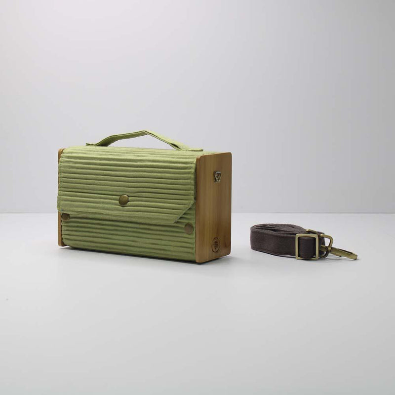 Lukka Chuppi  Stylish Combo of Baby Pink Lines & Solid Pista Green Box Sling Bags Made With Wood