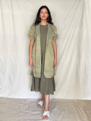 Handcrafted and Ethically made Puff sleeved wide notch collar tissue jacket with a belt