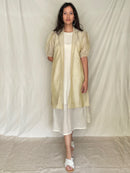 Handcrafted and Ethically made Puff sleeved wide notch collar tissue jacket with a belt