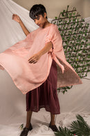 Ethically made Pink pepper silk Poncho with tie up sleeves detail, perfect for those hot summer layering