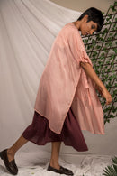 Ethically made Pink pepper silk Poncho with tie up sleeves detail, perfect for those hot summer layering