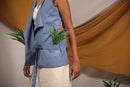 Ethically made Cotton Linen sleeveless waist coat with belt detailing