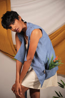 Ethically made Cotton Linen sleeveless waist coat with belt detailing