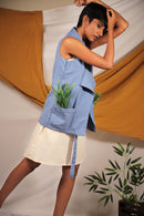 Ethically made Cotton Linen sleeveless waist coat with belt detailing