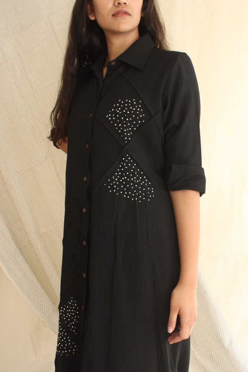Ethically made Boxy fit Cotton Linen jacket with Fabric Manipulation Pleating Detailss. front tie  and hand embroidery