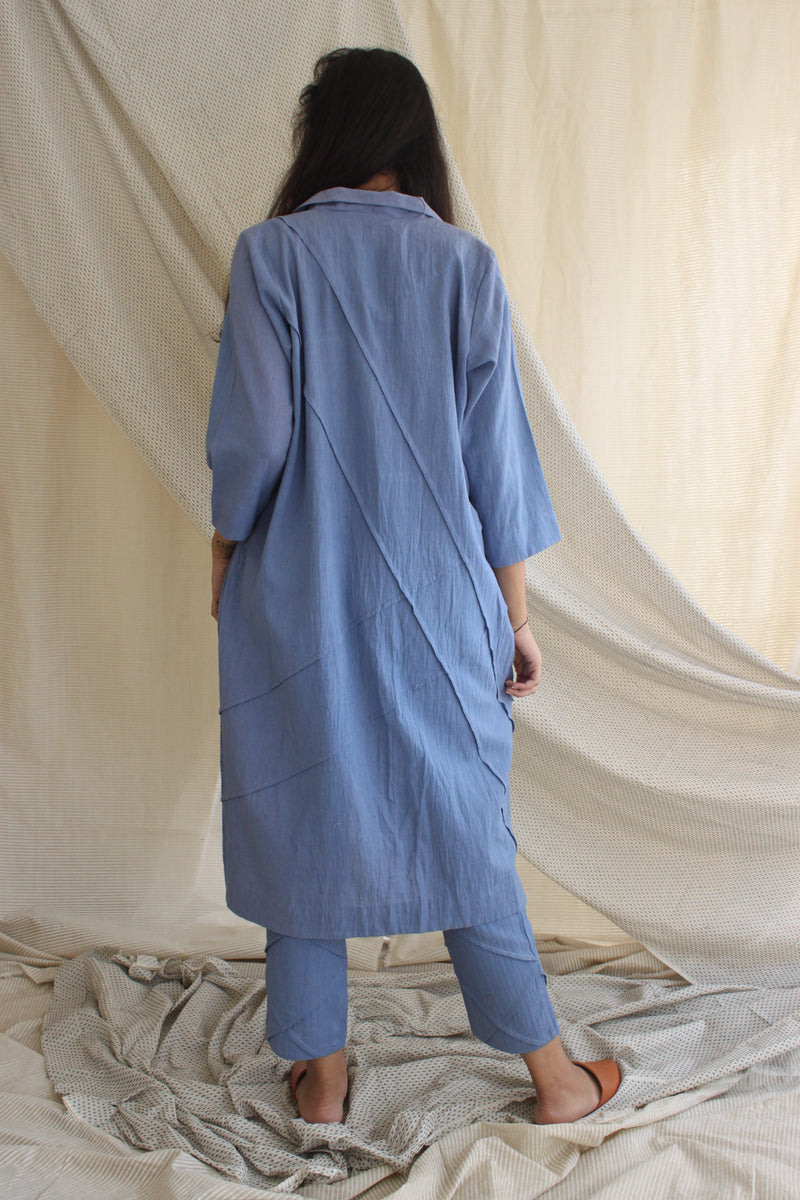 Ethically made Boxy fit Cotton Linen jacket with Fabric Manipulation Pleating Detailss. front tie  and hand embroidery