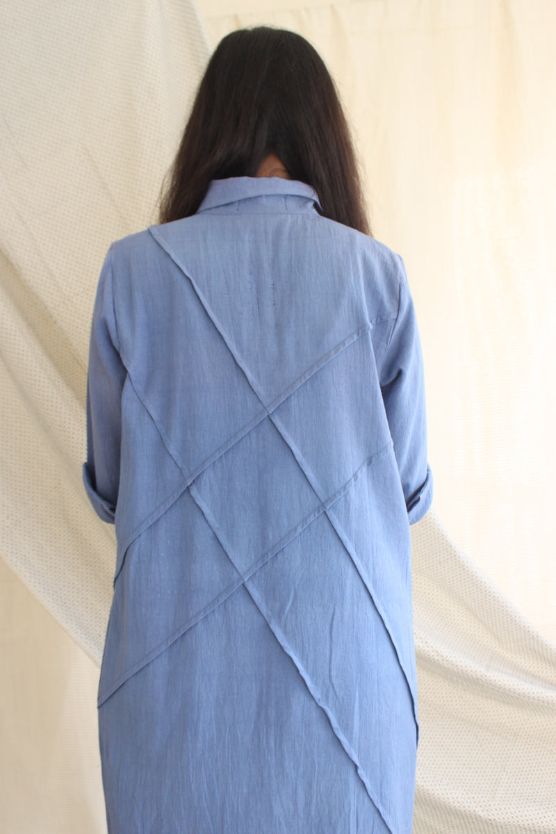 Ethically made Boxy fit Cotton Linen jacket with Fabric Manipulation Pleating Detailss. front tie  and hand embroidery