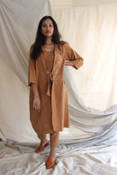 Ethically made Boxy fit Cotton Linen jacket with Fabric Manipulation Pleating Detailss. front tie  and hand embroidery