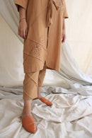 Ethically made Boxy fit Cotton Linen jacket with Fabric Manipulation Pleating Detailss. front tie  and hand embroidery