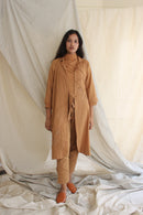 Ethically made Boxy fit Cotton Linen jacket with Fabric Manipulation Pleating Detailss. front tie  and hand embroidery