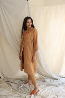 Ethically made Boxy fit Cotton Linen jacket with Fabric Manipulation Pleating Detailss. front tie  and hand embroidery