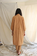 Ethically made Boxy fit Cotton Linen jacket with Fabric Manipulation Pleating Detailss. front tie  and hand embroidery