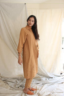 Ethically made Boxy fit Cotton Linen jacket with Fabric Manipulation Pleating Detailss. front tie  and hand embroidery