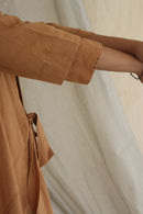 Ethically made Boxy fit Cotton Linen jacket with Fabric Manipulation Pleating Detailss. front tie  and hand embroidery