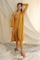 Ethically made Boxy fit Cotton Linen jacket with Fabric Manipulation Pleating Detailss. front tie  and hand embroidery