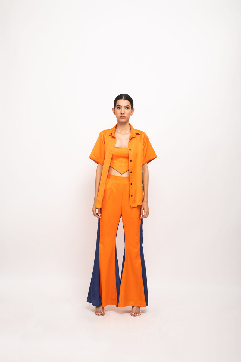 Neora by Nehal Chopra Bemberg Modal Silk Orange-Blue Co-ord Set