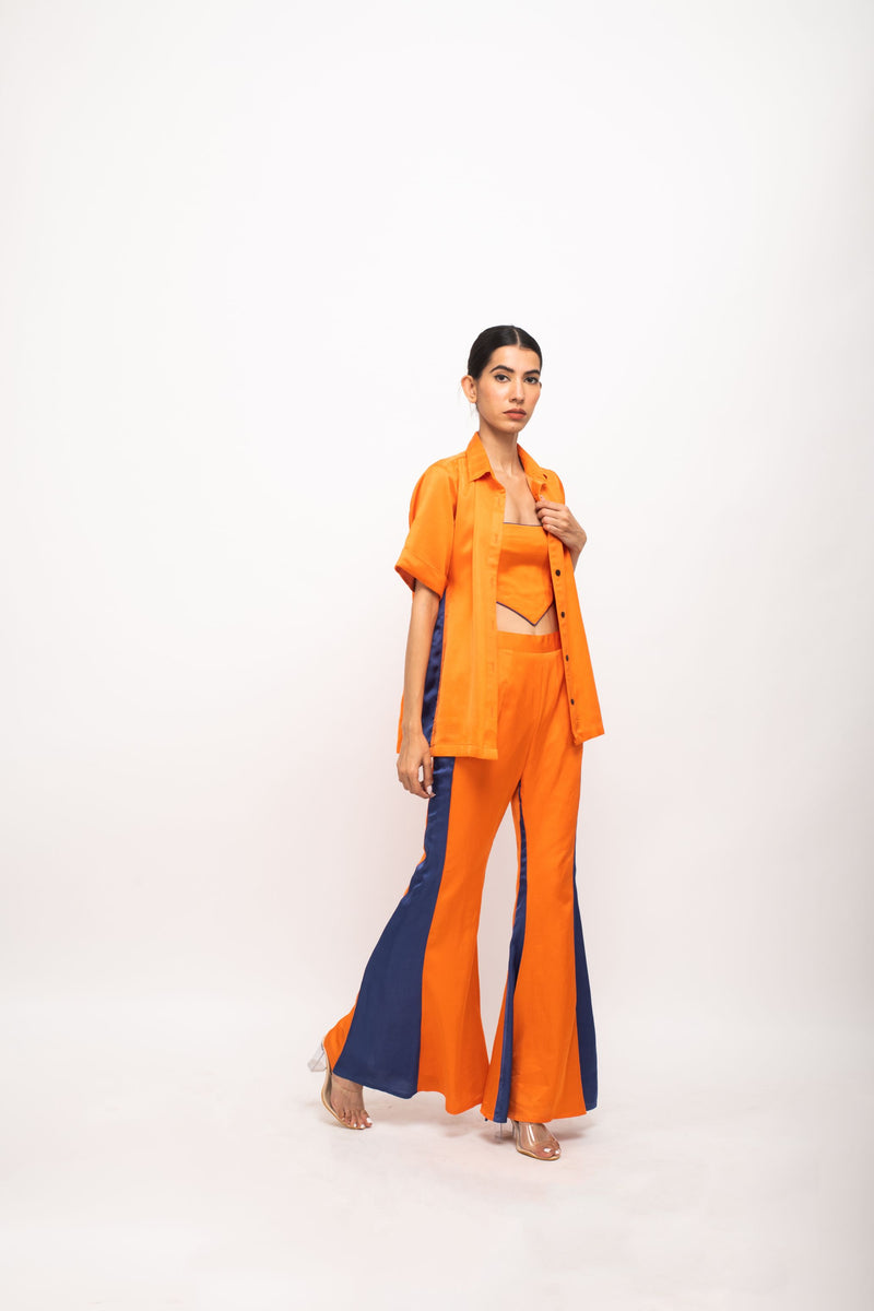 Neora by Nehal Chopra Bemberg Modal Silk Orange-Blue Co-ord Set