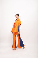 Neora by Nehal Chopra Bemberg Modal Silk Orange-Blue Co-ord Set