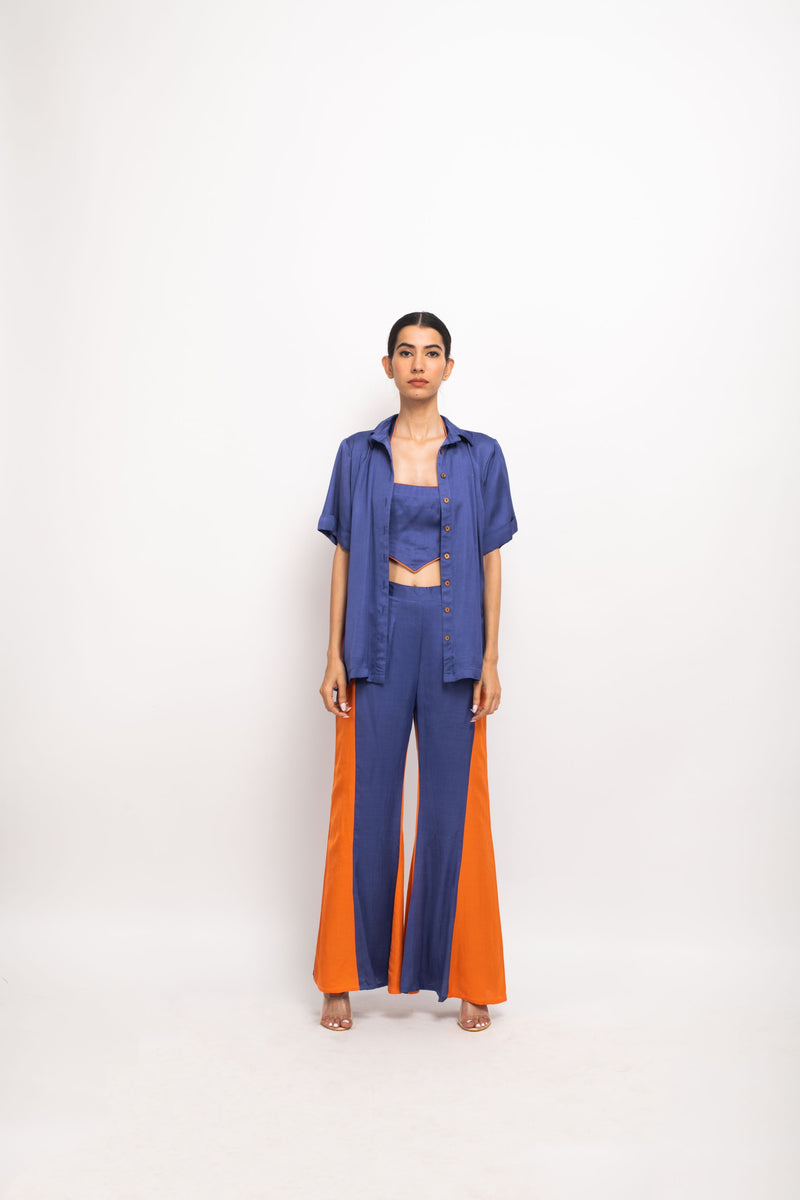 Neora by Nehal Chopra Bemberg Modal Silk Blue-Orange Co-ord Set