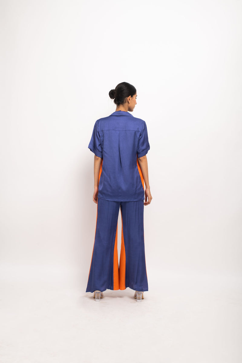 Neora by Nehal Chopra Bemberg Modal Silk Blue-Orange Co-ord Set