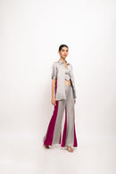 Neora by Nehal Chopra Bemberg Modal Silk Grey-Wine Co-ord Set