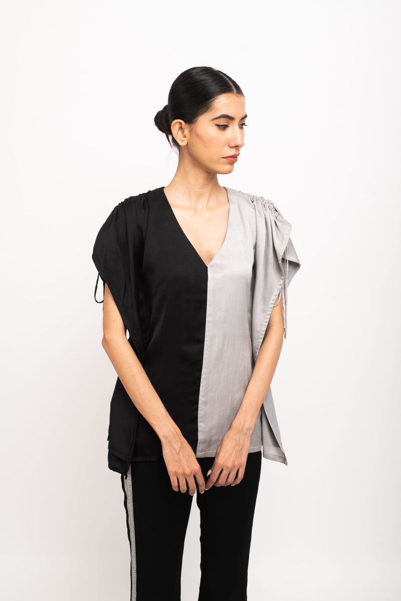 Neora by Nehal Chopra Bemberg Modal Silk Black-Grey Kaftan Set