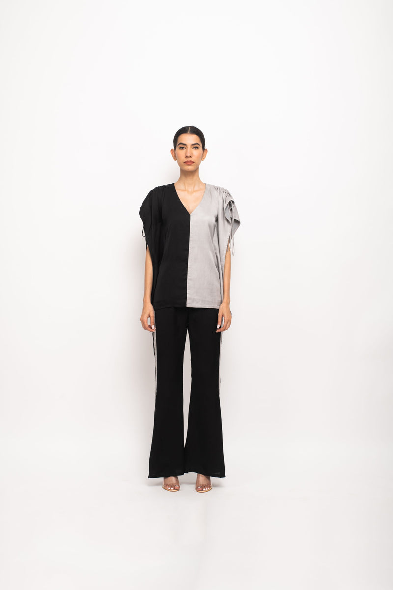 Neora by Nehal Chopra Bemberg Modal Silk Black-Grey Kaftan Set