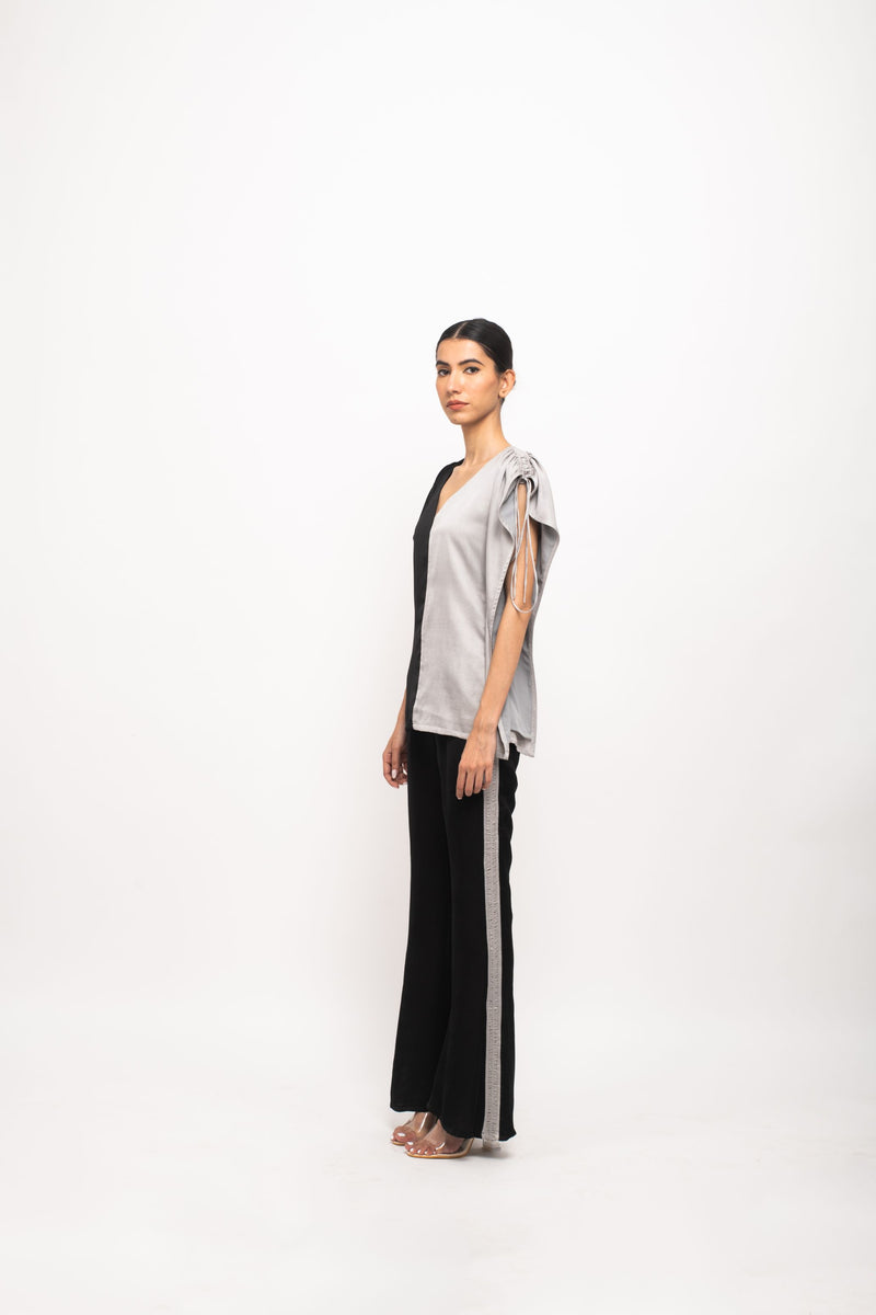 Neora by Nehal Chopra Bemberg Modal Silk Black-Grey Kaftan Set