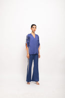 Neora by Nehal Chopra Bemberg Modal Silk Blue-Grey Rouching Set