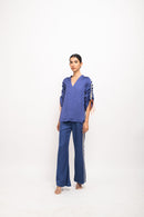 Neora by Nehal Chopra Bemberg Modal Silk Blue-Grey Rouching Set