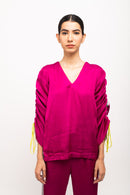 Neora by Nehal Chopra Bemberg Modal Silk Wine-Grey Rouching Set